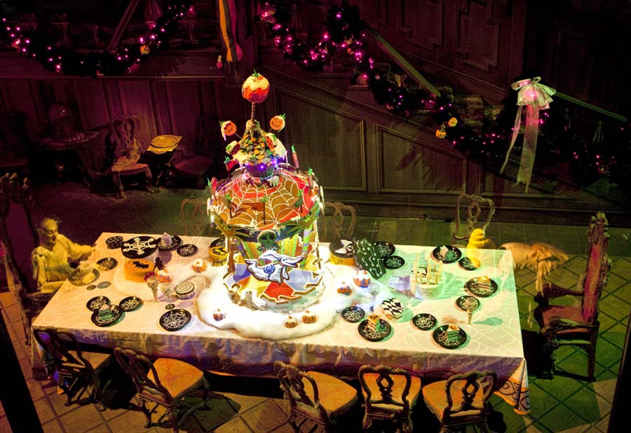 sneak peek giant gingerbread house in haunted mansion nightmare before christmas carousel