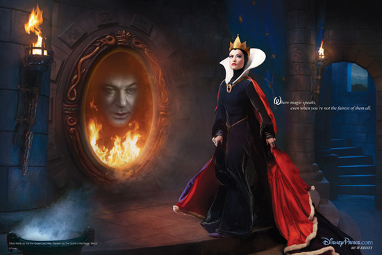 Olivia Wilde as the Evil Queen and Alec Baldwin as the Spirit of the Magic Mirror from 'Snow White and the Seven Dwarfs' Olivia Wilde as the Evil Queen and Alec Baldwin as the Spirit of the Magic Mirror from 'Snow White and the Seven Dwarfs'