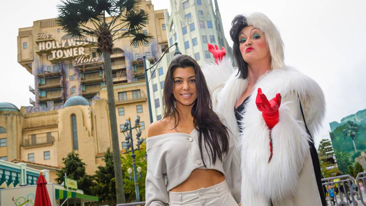 Kourtney Kardashian and Cruella de Vil at Disneyland Paris