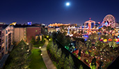 Hotel balconies overlook attractions of Disney California Adventure Park at night
Hotel balconies overlook attractions of Disney California Adventure Park at night
