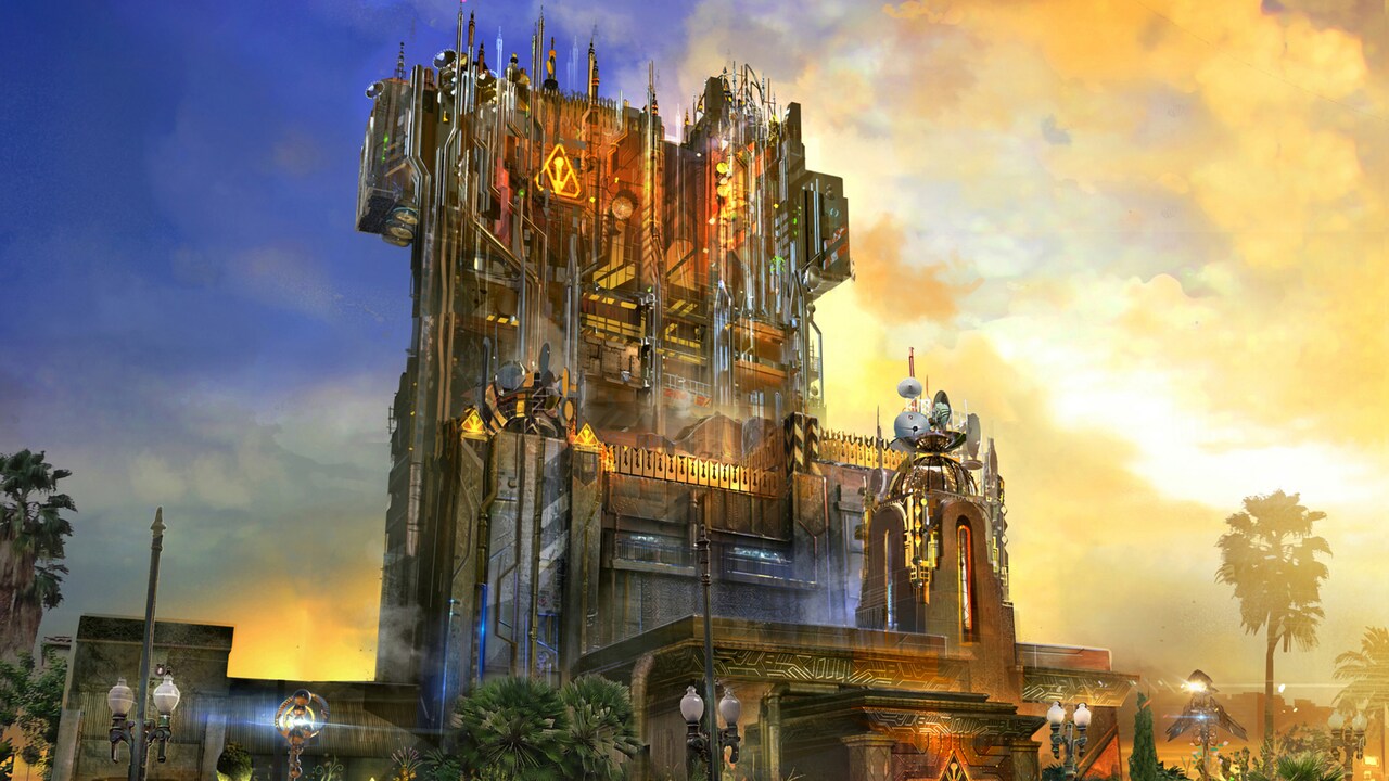 Una representación artística de la atracción Guardians of the Galaxy Mission: Breakout!