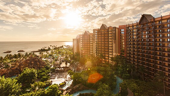 The hotel and pool area of Aulani, A Disney Resort & Spa in Ko Olina, Hawaii
