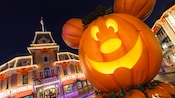 Mickey-inspired jack o' lantern decoration on Main Street, U.S.A.