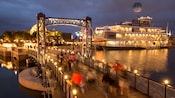 The Disney Springs Marketplace Causeway illuminated at night