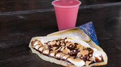 A s’mores crêpe with a frozen beverage
