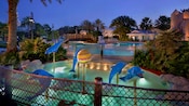 Dolphin water sculptures in the kids' pool at Disney's Old Key West Resort