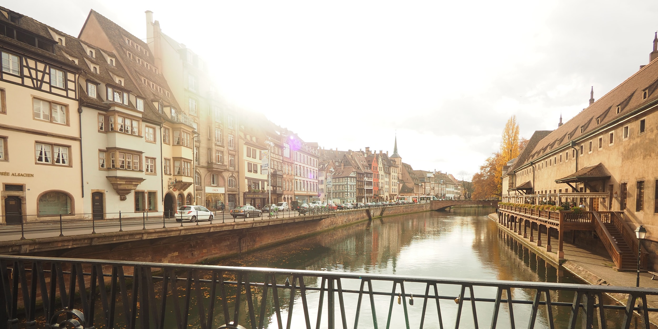 A canal flows through the town of Strasbourg, France