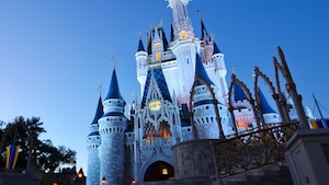 Cinderella Castle illuminates at night and stands tall as the iconic centerpiece of Magic Kingdom park