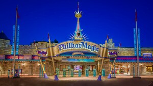 Vibrant signage at the entrance to Mickey’s PhilharMagic, located in Fantasyland at Magic Kingdom park