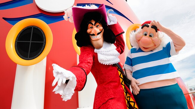 Captain Hook and his first mate Mister Smee are aboard a Disney Cruise Line ship