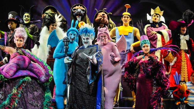 Disney Villains including Ursula, Hades, Maleficent, The Evil Queen and Captain Hook sing together, live