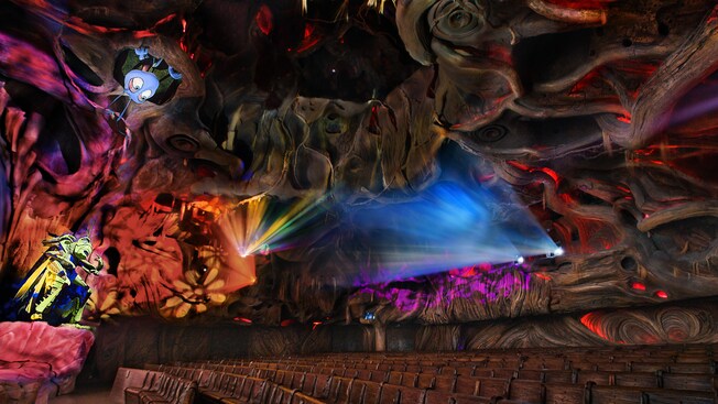 Tree of Life Repertory Theatre with theater seating, Flik on the ceiling and Hopper on stage