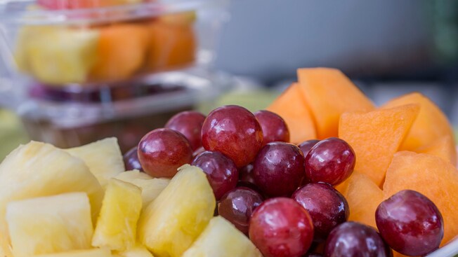 Fresh cut pineapple, cantaloupe and grapes at Anaheim Produce in Walt Disney World Resort