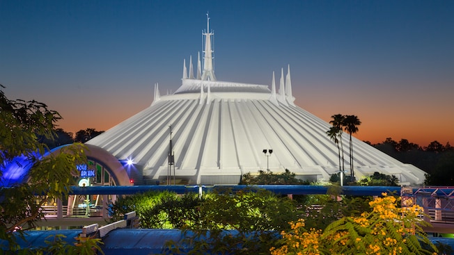 Building exterior and sign for Space Mountain