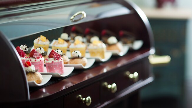 A variety of displayed desserts and pastries