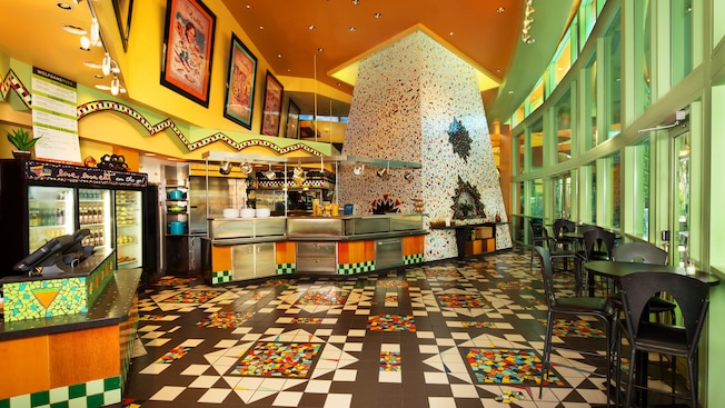 Colorful interior of The Express at Wolfgang Puck Grand Café
