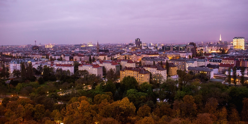 A bird's eye view of Vienna at dusk