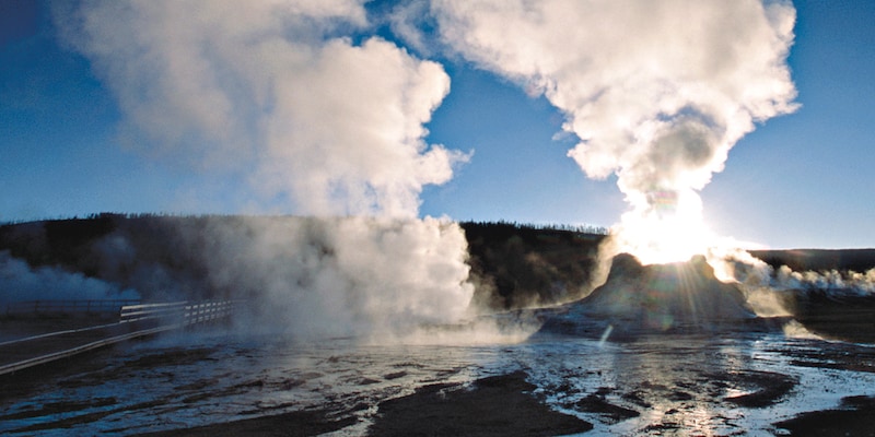 A geyser erupts