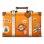 Ícone de uma mala com adesivos de viagem Ícone de uma mala com adesivos de viagem